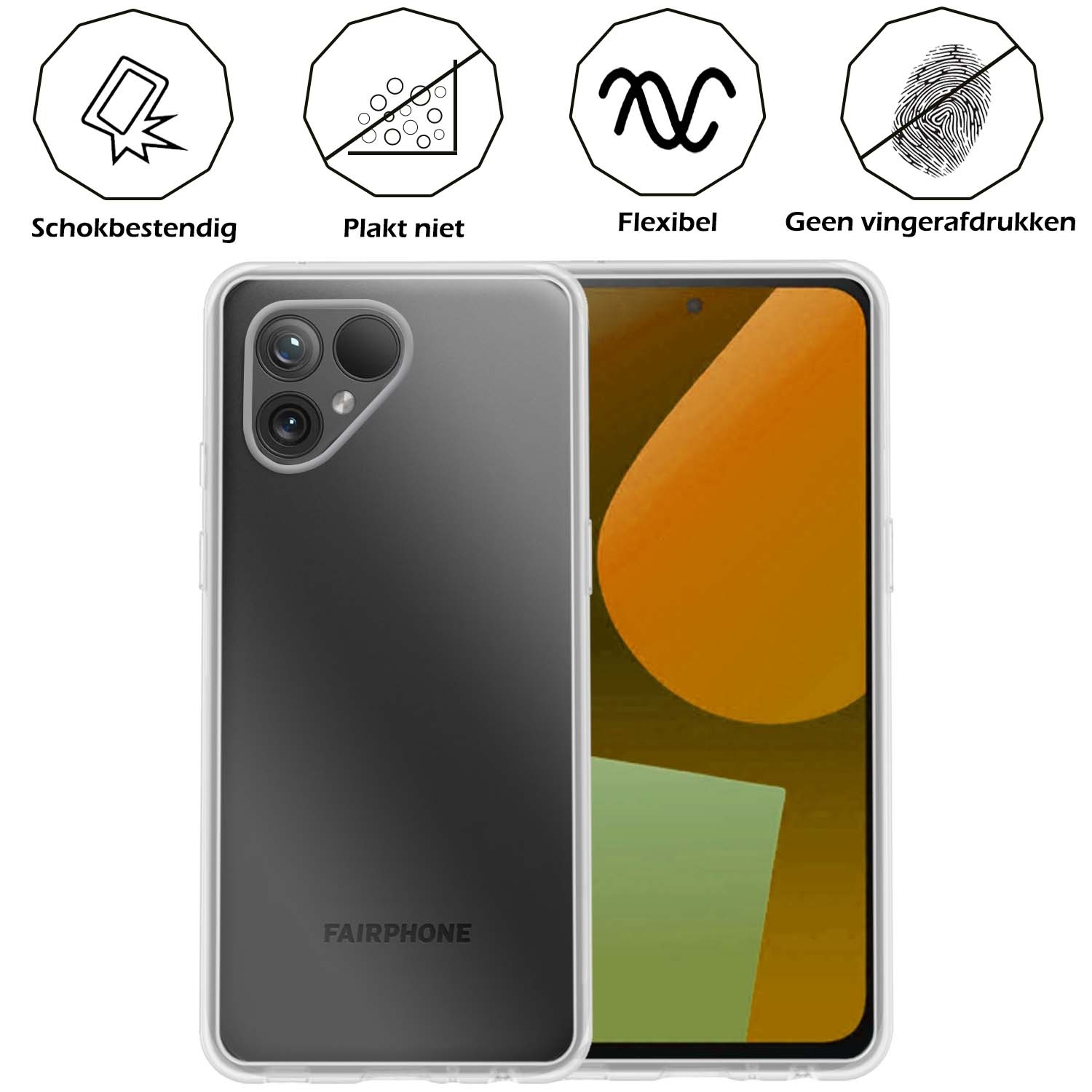 Nomfy Hoesje Geschikt voor Fairphone 5 Hoesje Siliconen Cover Case Met 2x Screenprotector - Hoes Geschikt voor Fairphone 5 Hoes Back Case - Transparant