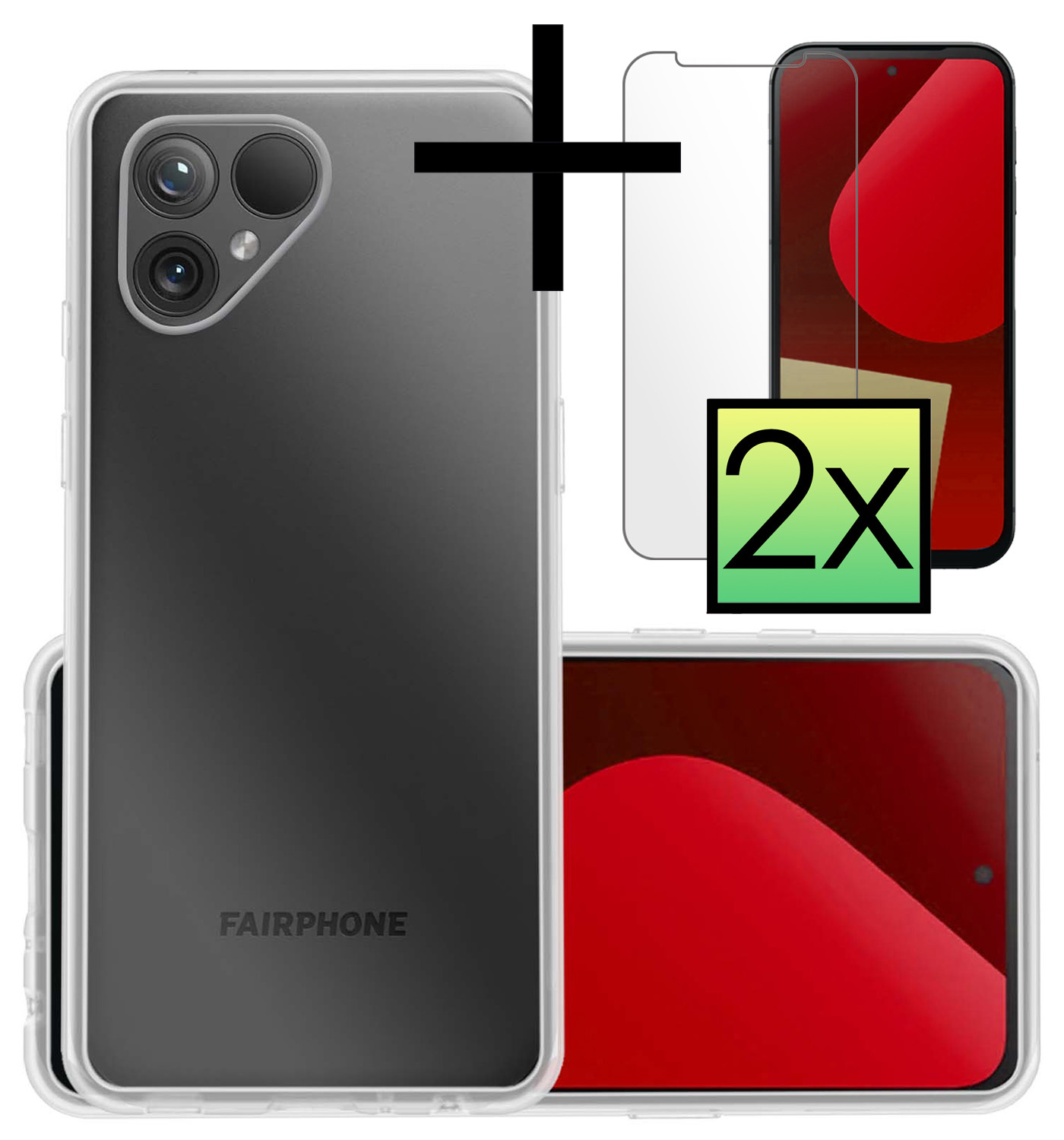 NoXx Hoes Geschikt voor Fairphone 5 Hoesje Cover Siliconen Back Case Hoes Met 2x Screenprotector - Transparant