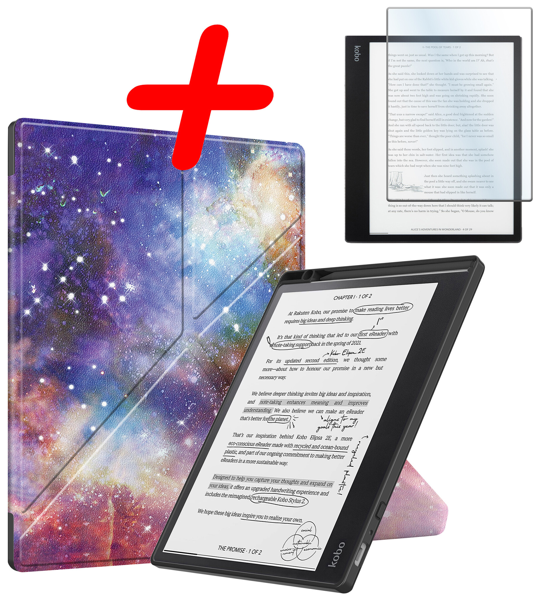 BASEY. Hoes Geschikt voor Kobo Elipsa 2E Hoesje Bookcase Cover Hoes Met Screenprotector - Hoesje Geschikt voor Kobo Elipsa 2E Hoes Cover Case - Galaxy