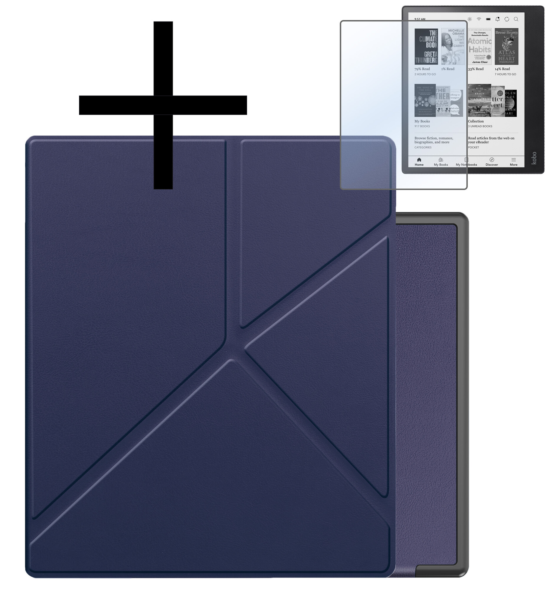 NoXx Hoes Geschikt voor Kobo Elipsa 2E Hoesje Bookcase Cover Book Case Hoes Sleepcover Met Screenprotector - Donkerblauw
