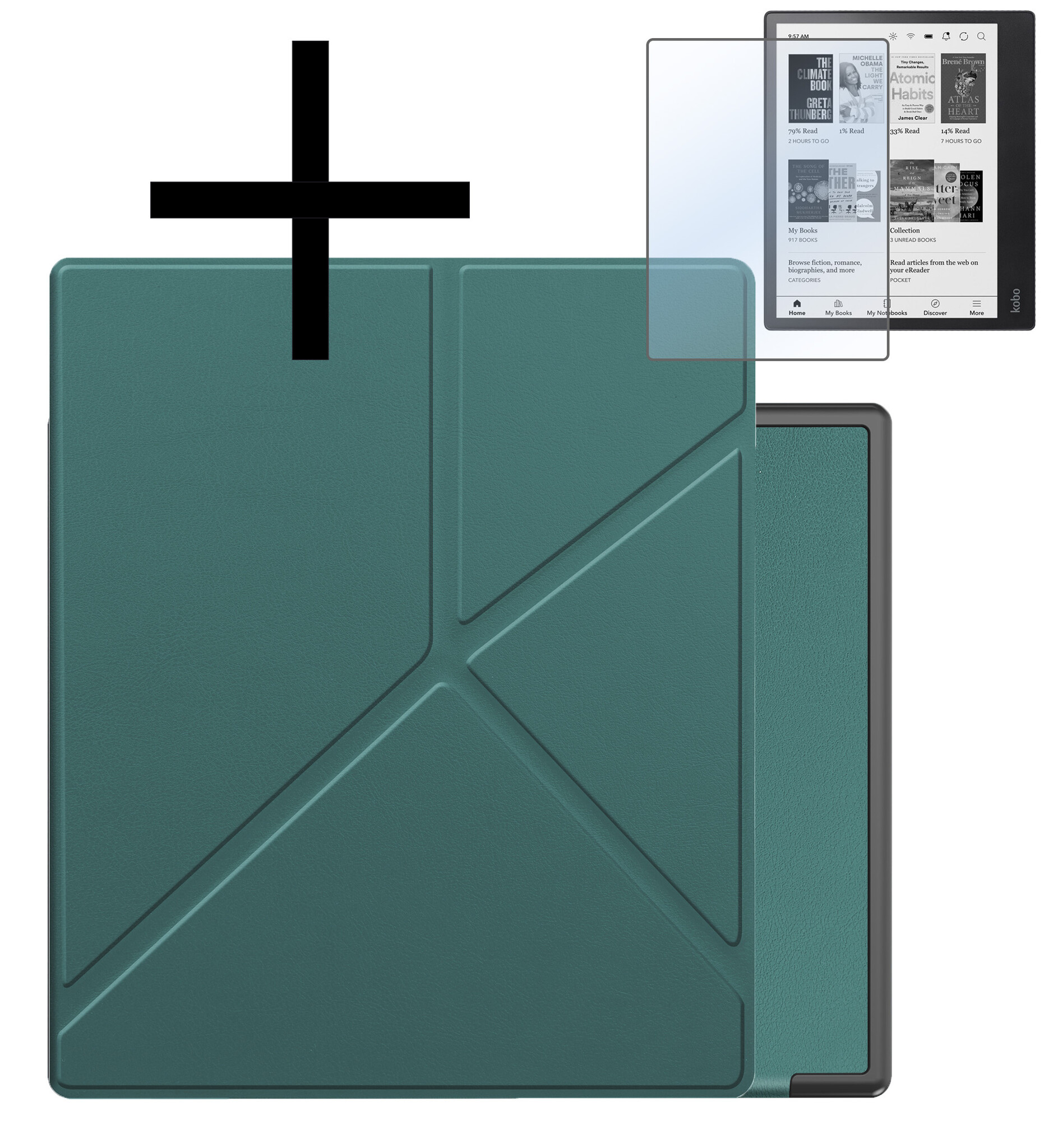 NoXx Hoes Geschikt voor Kobo Elipsa 2E Hoesje Bookcase Cover Book Case Hoes Sleepcover Met Screenprotector - Donkergroen