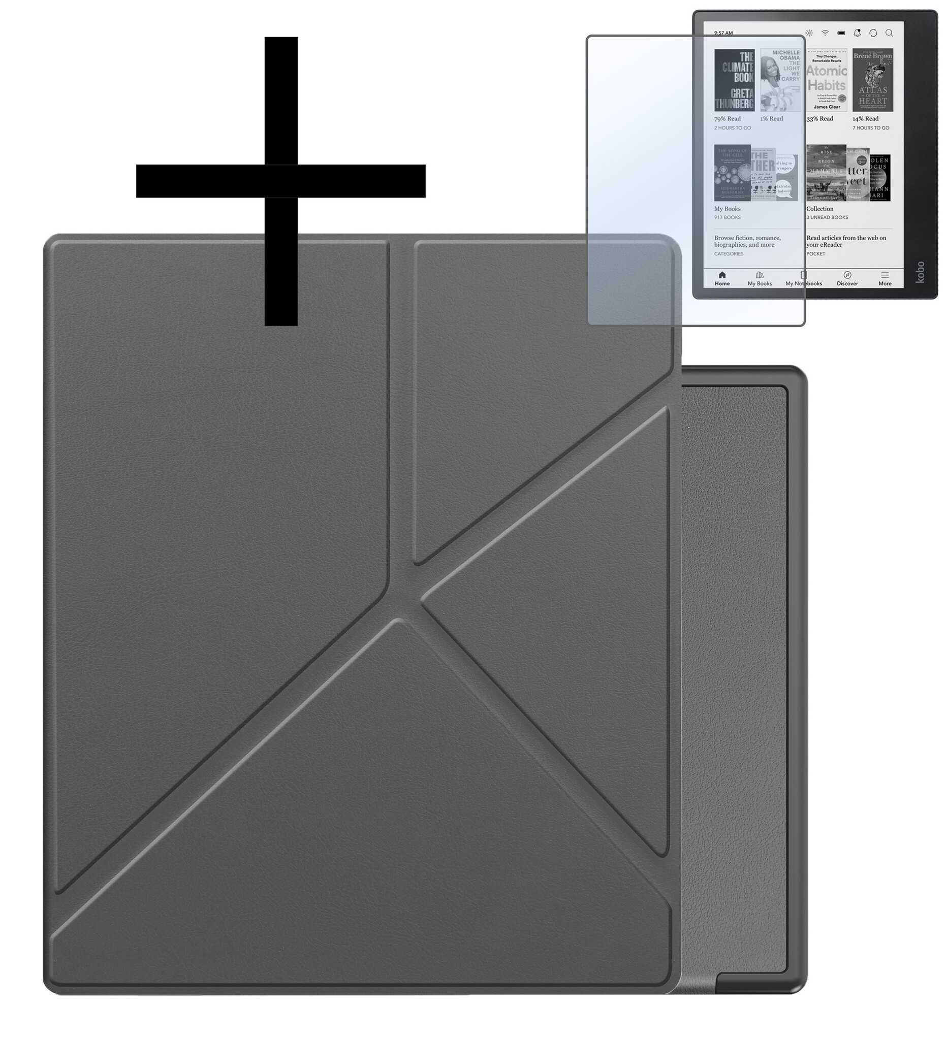 NoXx Hoes Geschikt voor Kobo Elipsa 2E Hoesje Bookcase Cover Book Case Hoes Sleepcover Met Screenprotector - Grijs