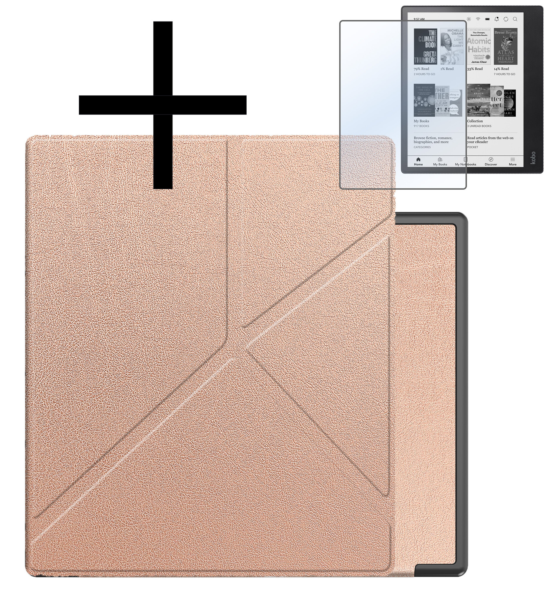 NoXx Hoes Geschikt voor Kobo Elipsa 2E Hoesje Bookcase Cover Book Case Hoes Sleepcover Met Screenprotector - Rosé Goud