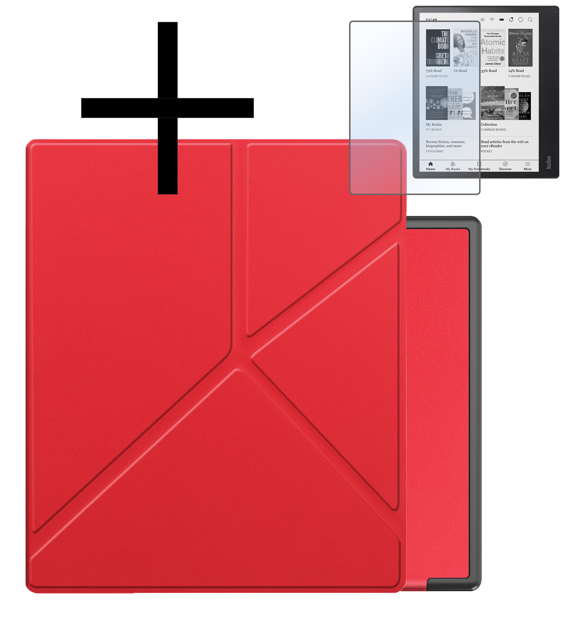 NoXx Hoes Geschikt voor Kobo Elipsa 2E Hoesje Bookcase Cover Book Case Hoes Sleepcover Met Screenprotector - Rood
