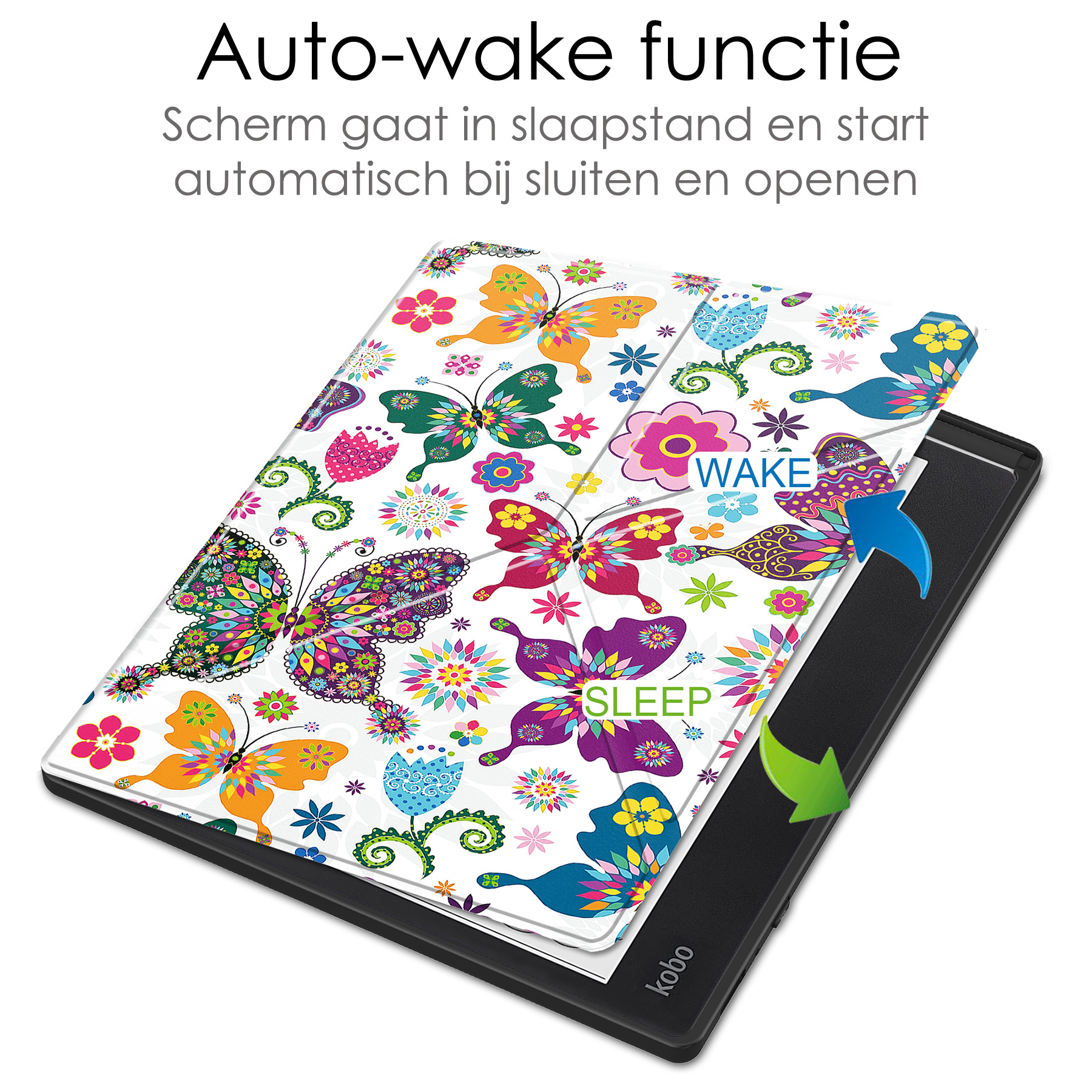 NoXx Hoes Geschikt voor Kobo Elipsa 2E Hoesje Bookcase Cover Book Case Hoes Sleepcover Met Screenprotector - Vlinders