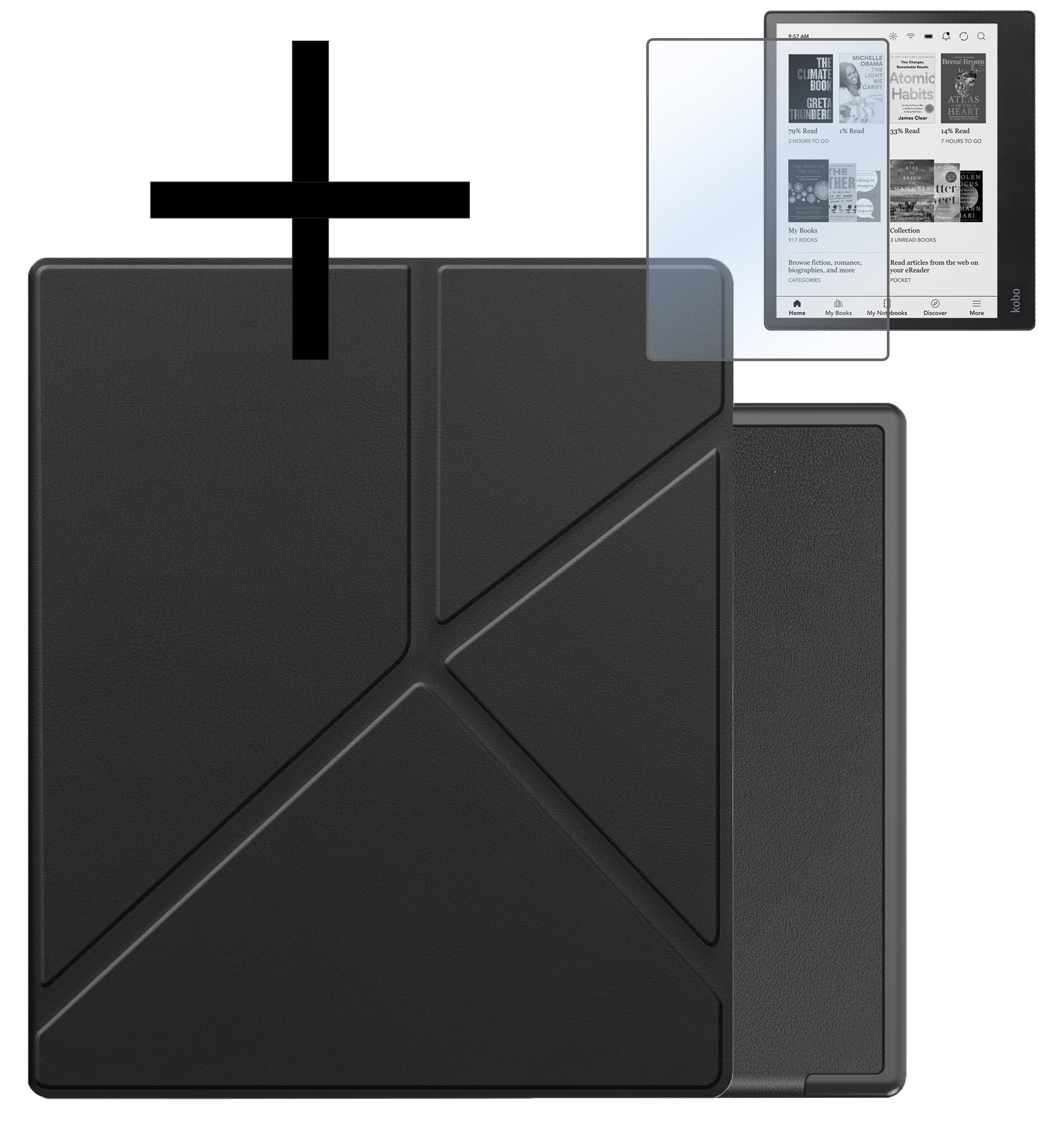 NoXx Hoes Geschikt voor Kobo Elipsa 2E Hoesje Bookcase Cover Book Case Hoes Sleepcover Met Screenprotector - Zwart
