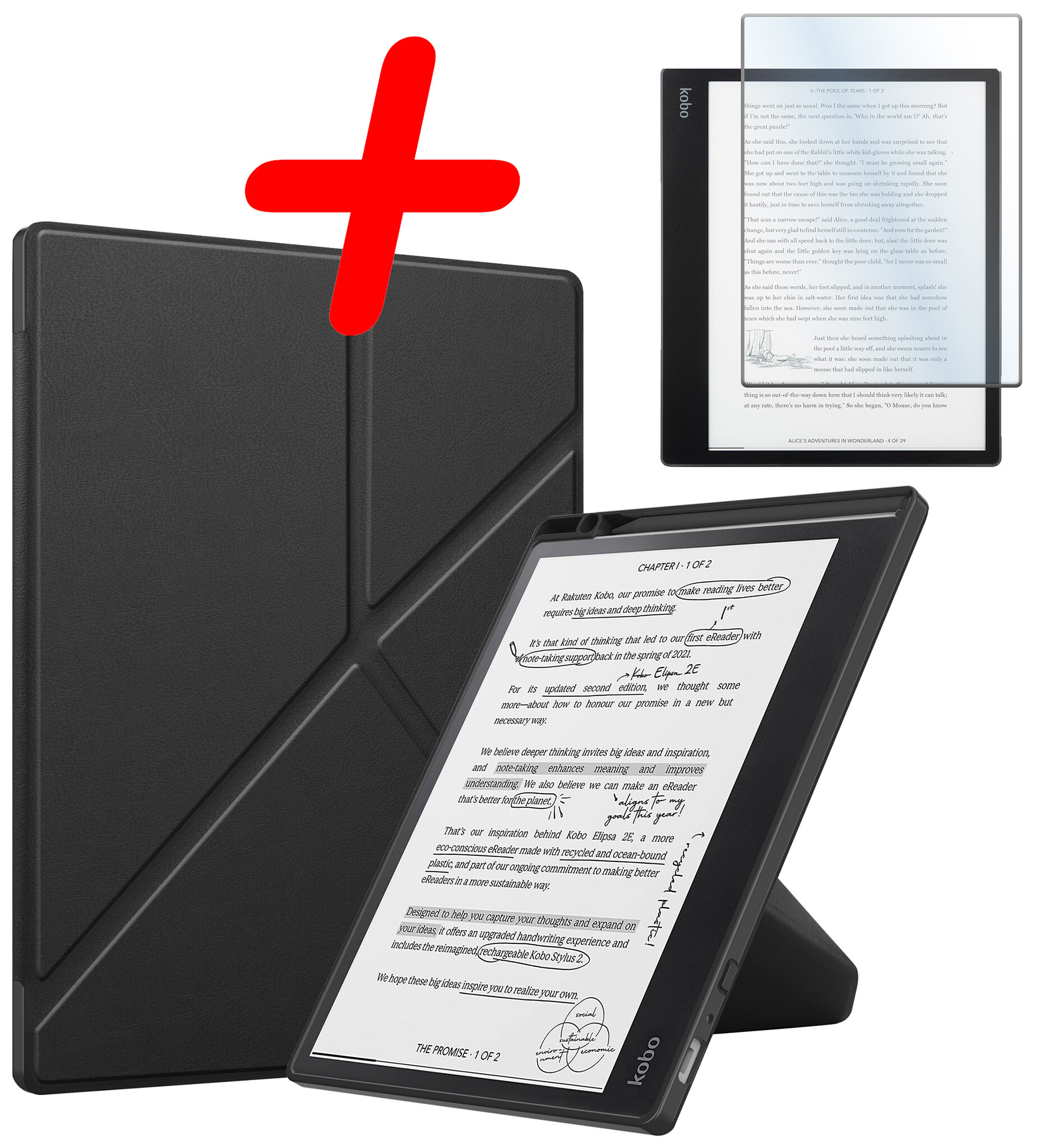 BASEY. Hoes Geschikt voor Kobo Elipsa 2E Hoesje Bookcase Cover Hoes Met Screenprotector - Hoesje Geschikt voor Kobo Elipsa 2E Hoes Cover Case - Zwart