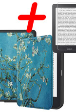 BASEY. Hoes Geschikt voor Kobo Clara 2E Hoesje Bookcase Cover Hoes Met Screenprotector - Hoesje Geschikt voor Kobo Clara 2E Hoes Cover Case - Bloesem