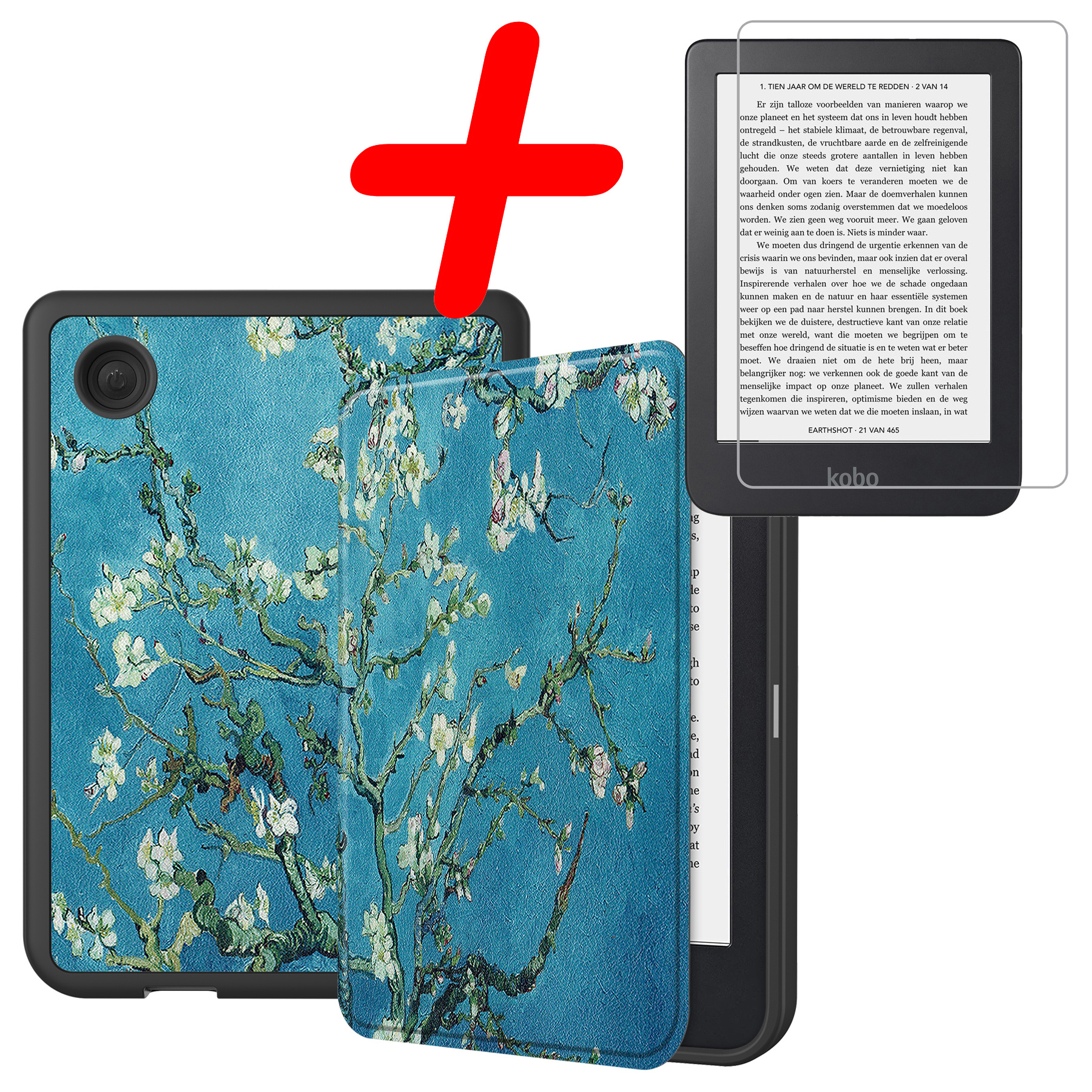 BASEY. Hoes Geschikt voor Kobo Clara 2E Hoesje Bookcase Cover Hoes Met Screenprotector - Hoesje Geschikt voor Kobo Clara 2E Hoes Cover Case - Bloesem