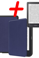 BASEY. Hoes Geschikt voor Kobo Clara 2E Hoesje Bookcase Cover Hoes Met Screenprotector - Hoesje Geschikt voor Kobo Clara 2E Hoes Cover Case - Donkerblauw