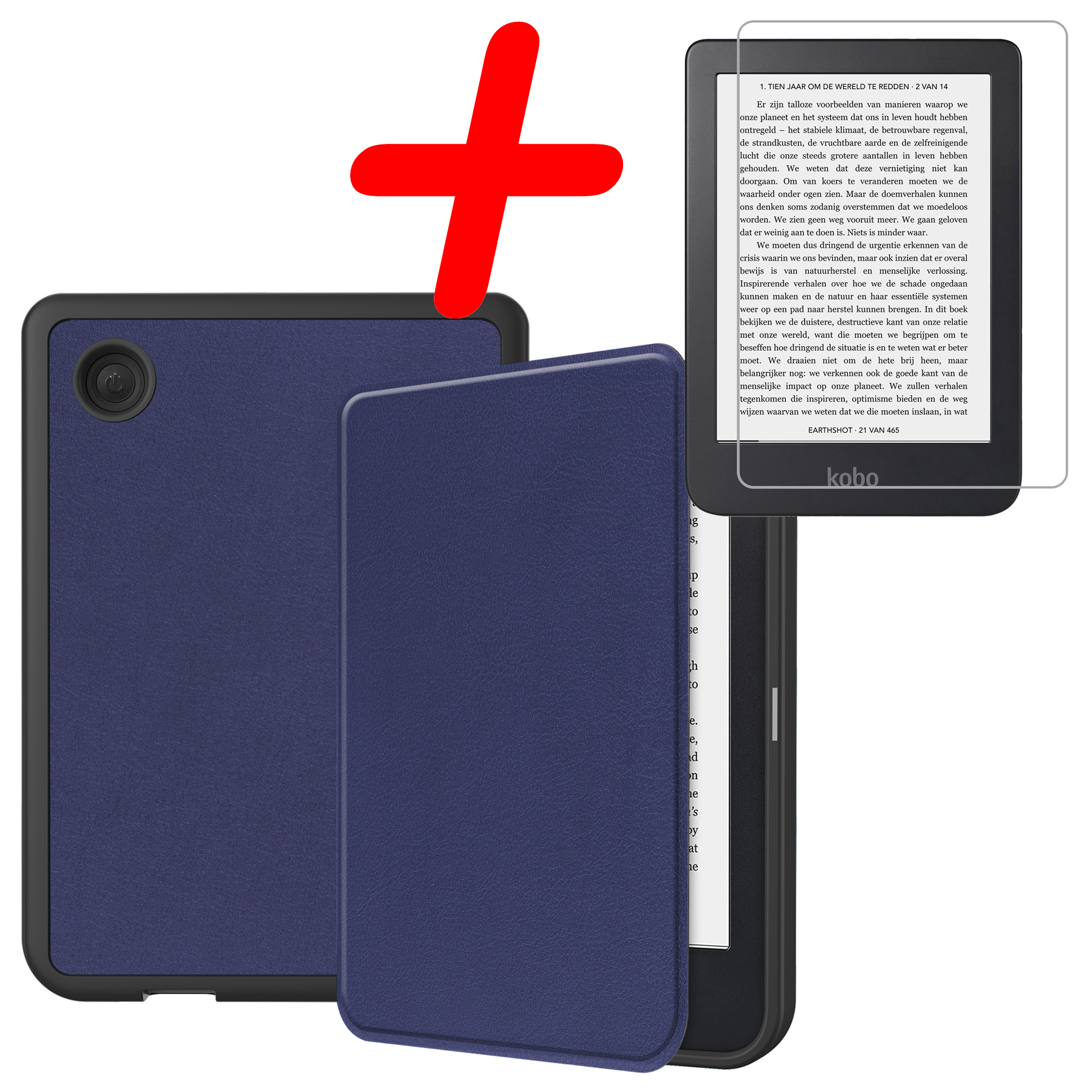 BASEY. Hoes Geschikt voor Kobo Clara 2E Hoesje Bookcase Cover Hoes Met Screenprotector - Hoesje Geschikt voor Kobo Clara 2E Hoes Cover Case - Donkerblauw