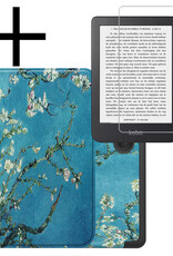 NoXx Hoes Geschikt voor Kobo Clara 2E Hoesje Bookcase Cover Book Case Hoes Sleepcover Met Screenprotector - Bloesem