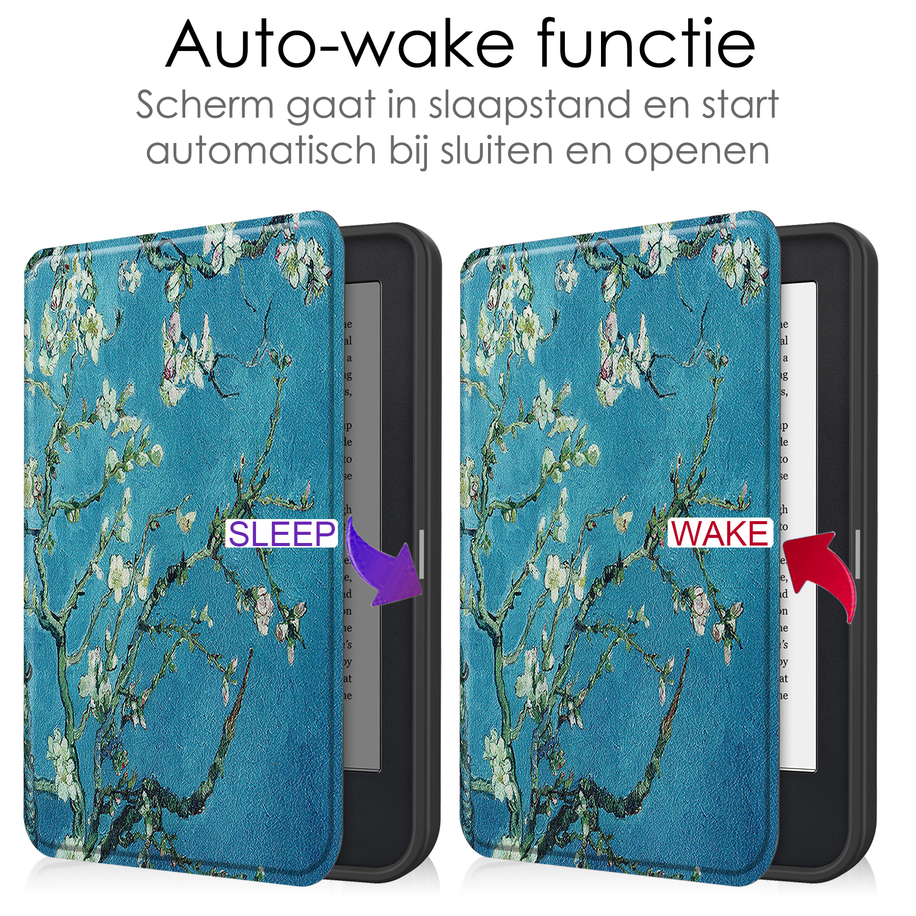NoXx Hoes Geschikt voor Kobo Clara 2E Hoesje Bookcase Cover Book Case Hoes Sleepcover Met Screenprotector - Bloesem