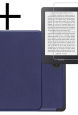 NoXx Hoes Geschikt voor Kobo Clara 2E Hoesje Bookcase Cover Book Case Hoes Sleepcover Met Screenprotector - Donkerblauw