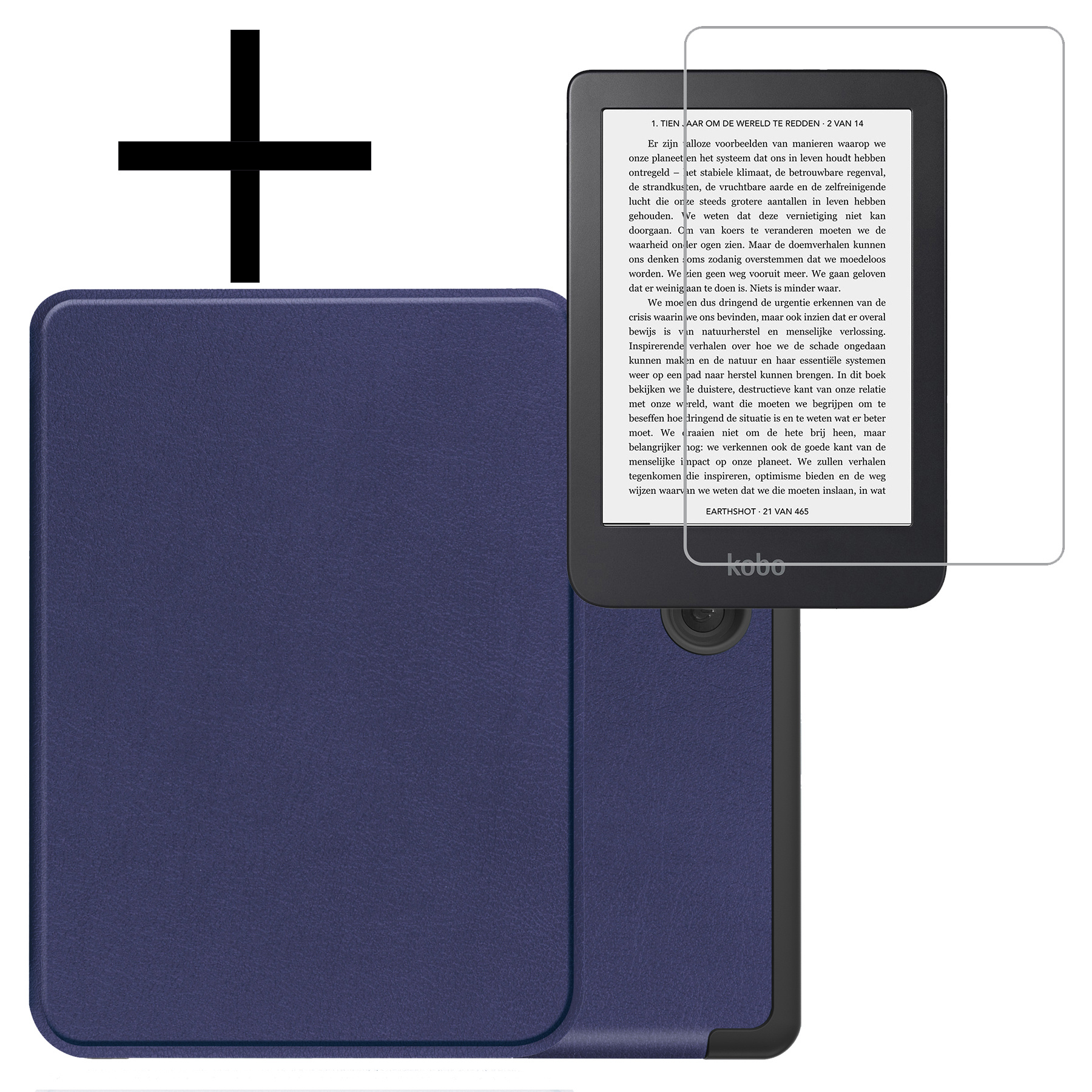 NoXx Hoes Geschikt voor Kobo Clara 2E Hoesje Bookcase Cover Book Case Hoes Sleepcover Met Screenprotector - Donkerblauw