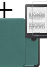 NoXx Hoes Geschikt voor Kobo Clara 2E Hoesje Bookcase Cover Book Case Hoes Sleepcover Met Screenprotector - Donkergroen