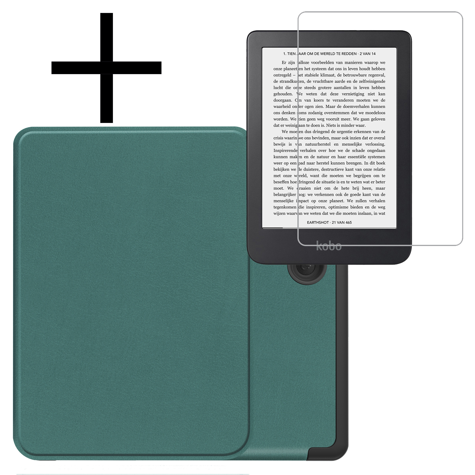 NoXx Hoes Geschikt voor Kobo Clara 2E Hoesje Bookcase Cover Book Case Hoes Sleepcover Met Screenprotector - Donkergroen