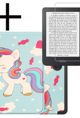 NoXx Hoes Geschikt voor Kobo Clara 2E Hoesje Bookcase Cover Book Case Hoes Sleepcover Met Screenprotector - Eenhoorn