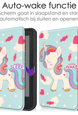 NoXx Hoes Geschikt voor Kobo Clara 2E Hoesje Bookcase Cover Book Case Hoes Sleepcover Met Screenprotector - Eenhoorn