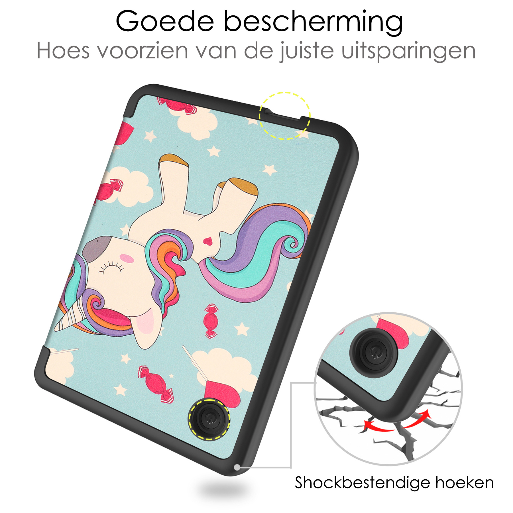 NoXx Hoes Geschikt voor Kobo Clara 2E Hoesje Bookcase Cover Book Case Hoes Sleepcover Met Screenprotector - Eenhoorn