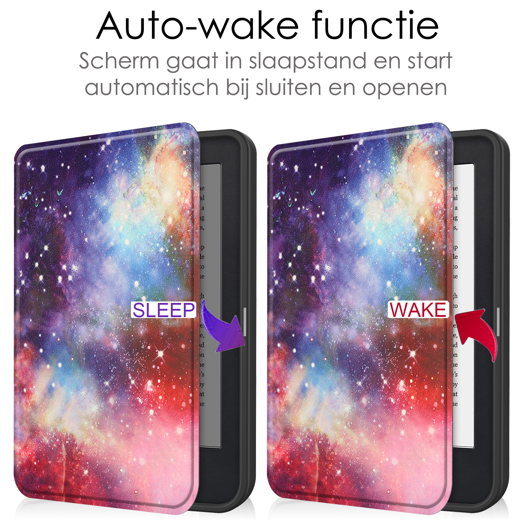 NoXx Hoes Geschikt voor Kobo Clara 2E Hoesje Bookcase Cover Book Case Hoes Sleepcover Met Screenprotector - Galaxy