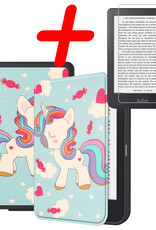 BASEY. Hoes Geschikt voor Kobo Clara 2E Hoesje Bookcase Cover Hoes Met Screenprotector - Hoesje Geschikt voor Kobo Clara 2E Hoes Cover Case - Eenhoorn