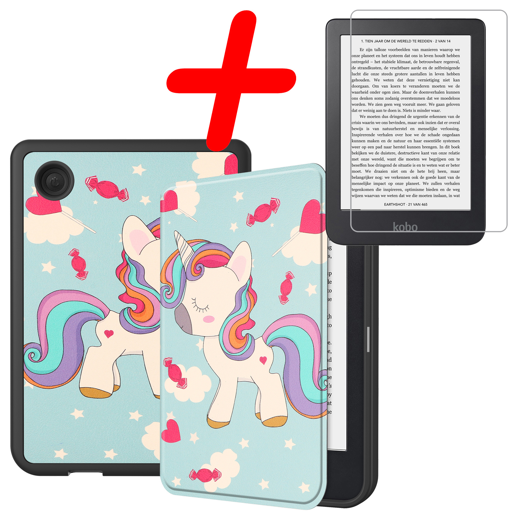 BASEY. Hoes Geschikt voor Kobo Clara 2E Hoesje Bookcase Cover Hoes Met Screenprotector - Hoesje Geschikt voor Kobo Clara 2E Hoes Cover Case - Eenhoorn