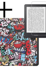 NoXx Hoes Geschikt voor Kobo Clara 2E Hoesje Bookcase Cover Book Case Hoes Sleepcover Met Screenprotector - Graffity