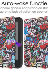 NoXx Hoes Geschikt voor Kobo Clara 2E Hoesje Bookcase Cover Book Case Hoes Sleepcover Met Screenprotector - Graffity