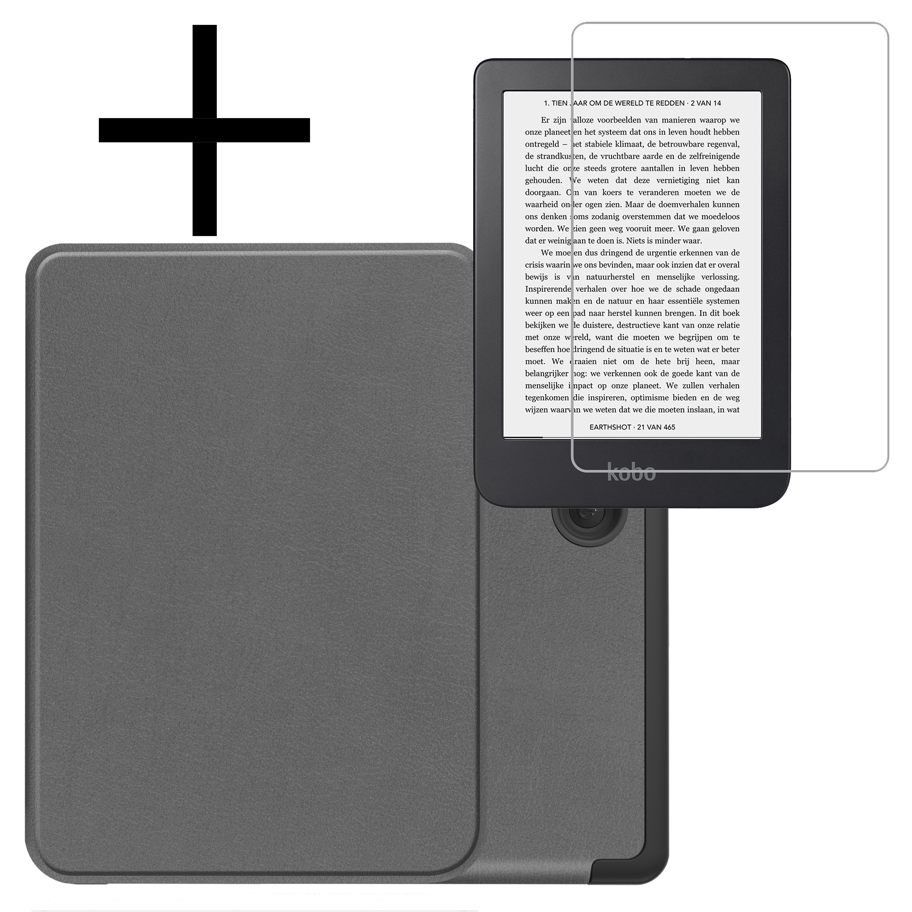NoXx Hoes Geschikt voor Kobo Clara 2E Hoesje Bookcase Cover Book Case Hoes Sleepcover Met Screenprotector - Grijs