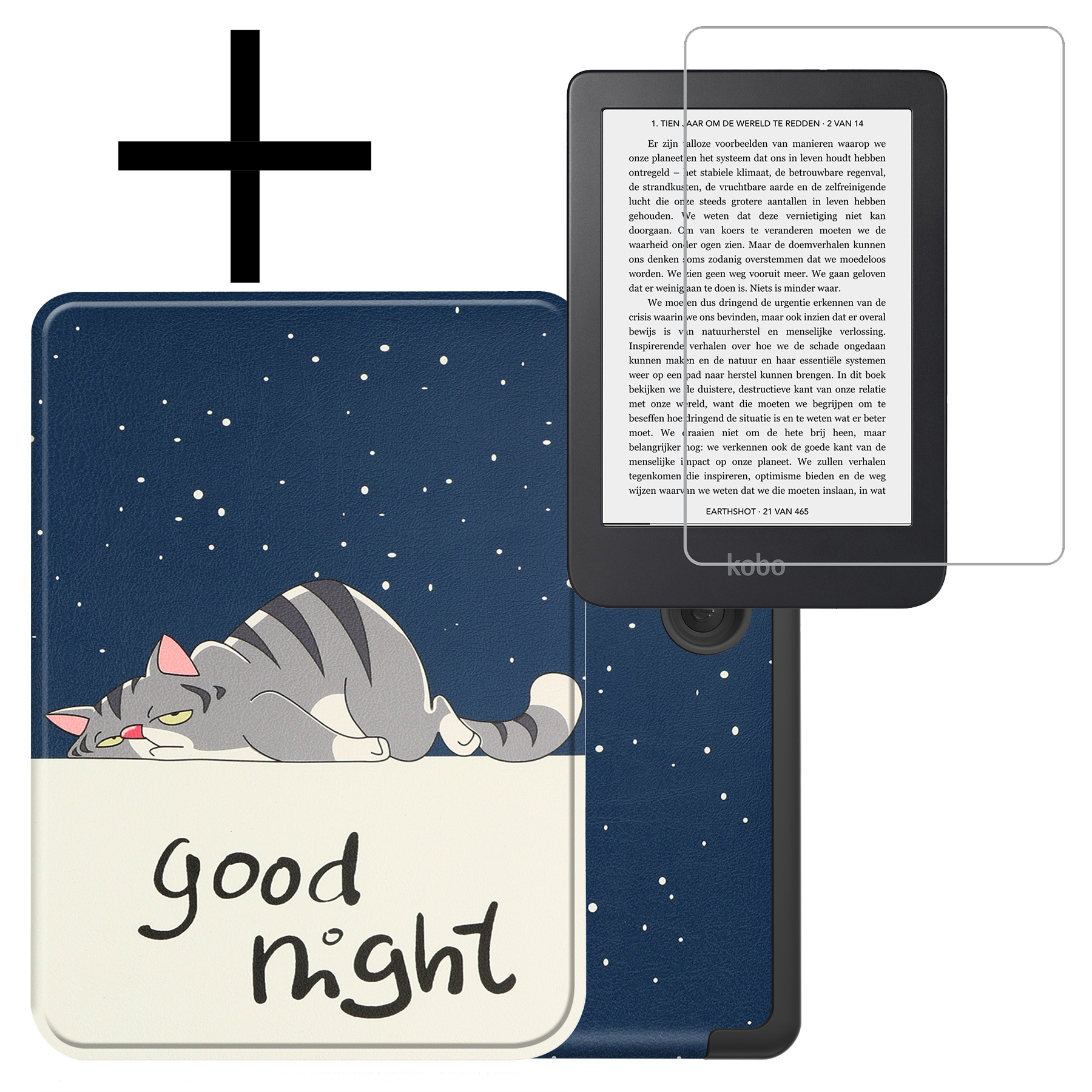 NoXx Hoes Geschikt voor Kobo Clara 2E Hoesje Bookcase Cover Book Case Hoes Sleepcover Met Screenprotector - Kat