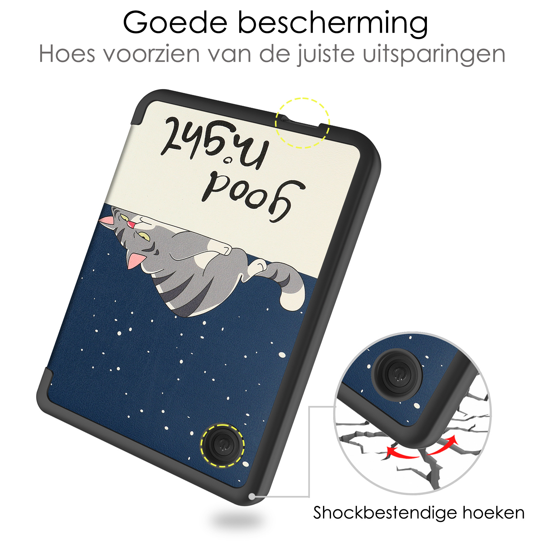 NoXx Hoes Geschikt voor Kobo Clara 2E Hoesje Bookcase Cover Book Case Hoes Sleepcover Met Screenprotector - Kat