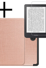 NoXx Hoes Geschikt voor Kobo Clara 2E Hoesje Bookcase Cover Book Case Hoes Sleepcover Met Screenprotector - Rosé Goud
