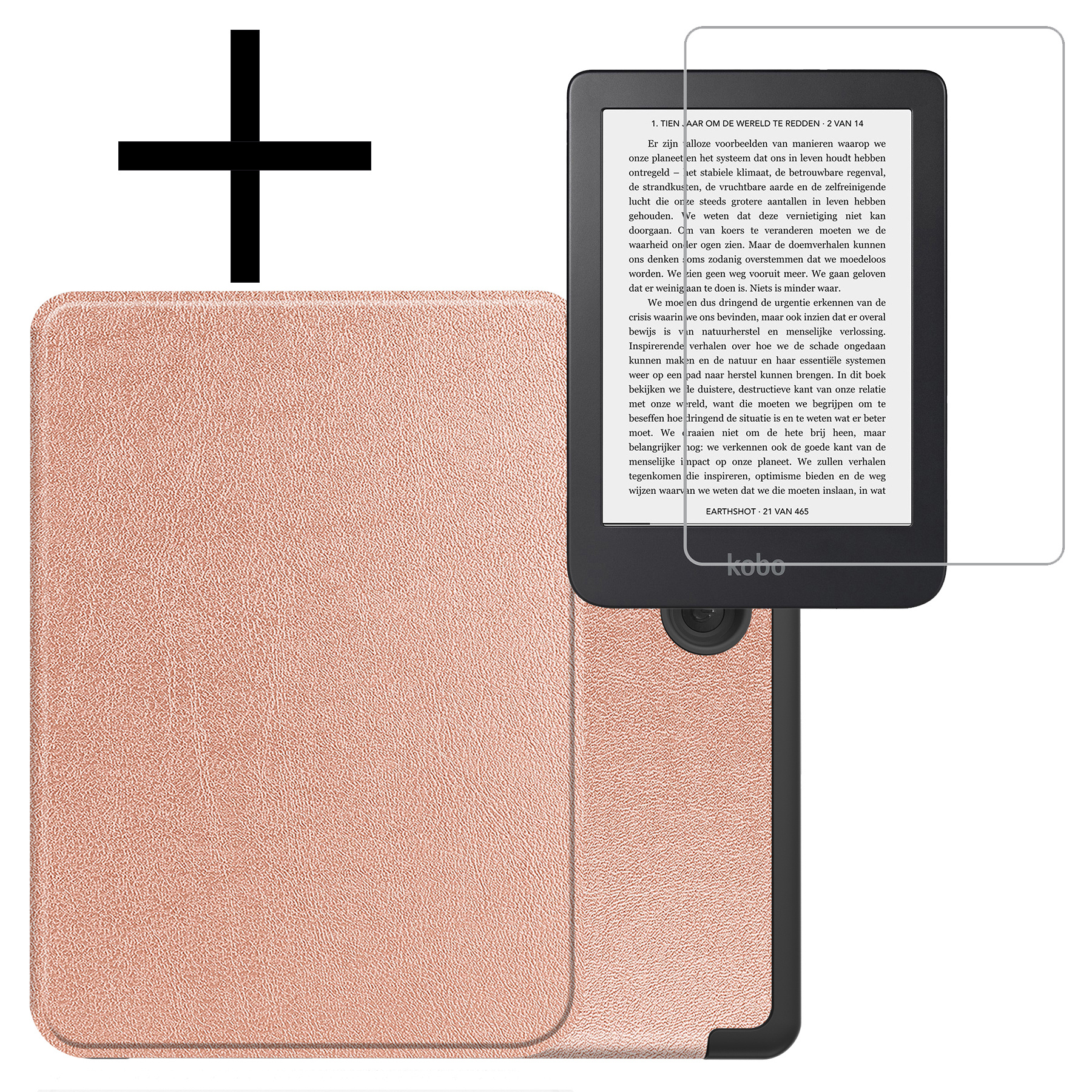 NoXx Hoes Geschikt voor Kobo Clara 2E Hoesje Bookcase Cover Book Case Hoes Sleepcover Met Screenprotector - Rosé Goud