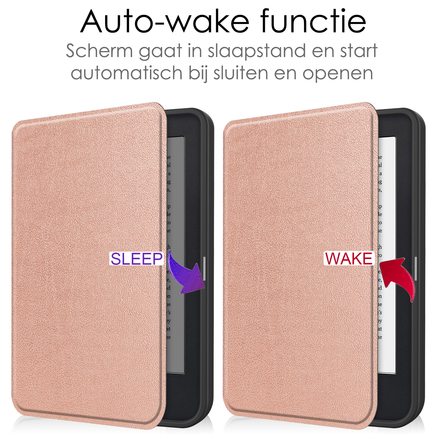 NoXx Hoes Geschikt voor Kobo Clara 2E Hoesje Bookcase Cover Book Case Hoes Sleepcover Met Screenprotector - Rosé Goud