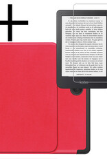 NoXx Hoes Geschikt voor Kobo Clara 2E Hoesje Bookcase Cover Book Case Hoes Sleepcover Met Screenprotector - Rood