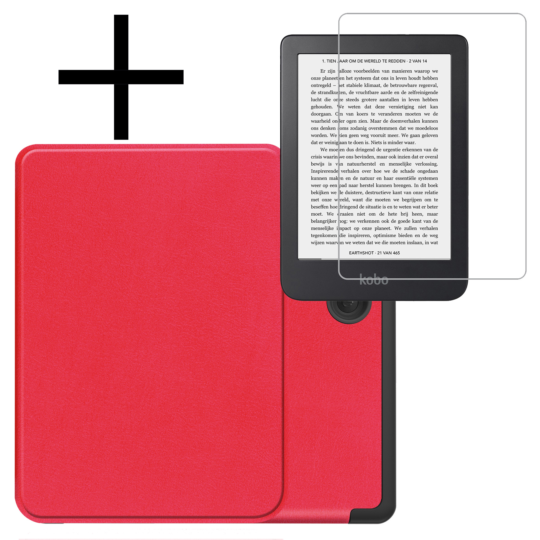 NoXx Hoes Geschikt voor Kobo Clara 2E Hoesje Bookcase Cover Book Case Hoes Sleepcover Met Screenprotector - Rood