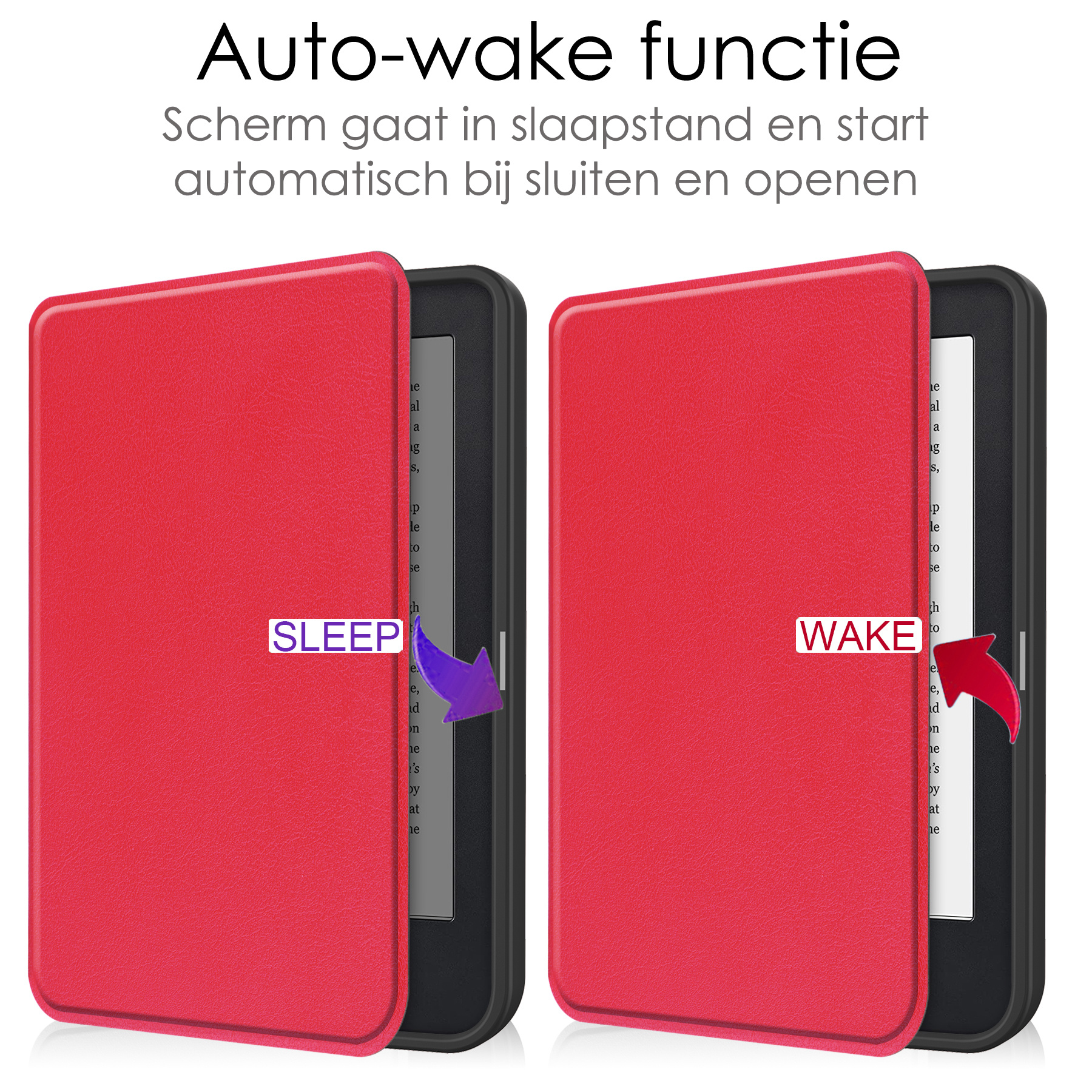 NoXx Hoes Geschikt voor Kobo Clara 2E Hoesje Bookcase Cover Book Case Hoes Sleepcover Met Screenprotector - Rood