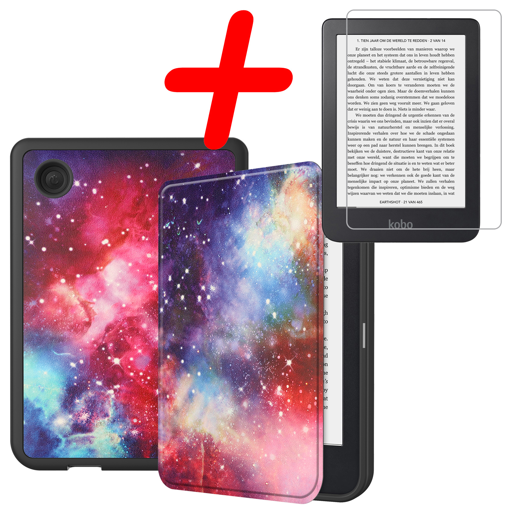 BASEY. Hoes Geschikt voor Kobo Clara 2E Hoesje Bookcase Cover Hoes Met Screenprotector - Hoesje Geschikt voor Kobo Clara 2E Hoes Cover Case - Galaxy