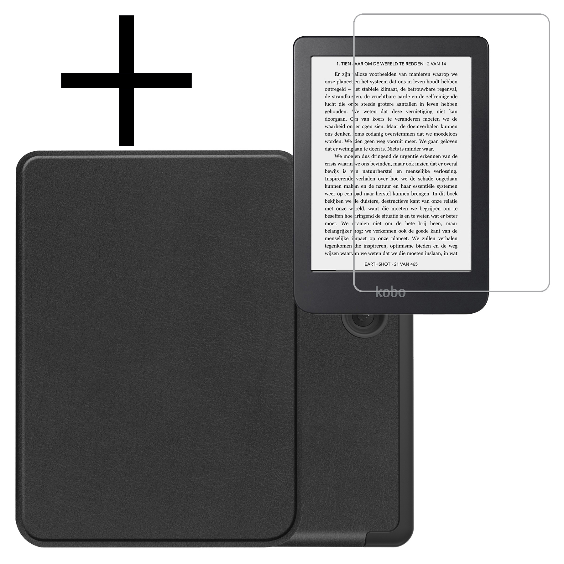 NoXx Hoes Geschikt voor Kobo Clara 2E Hoesje Bookcase Cover Book Case Hoes Sleepcover Met Screenprotector - Zwart