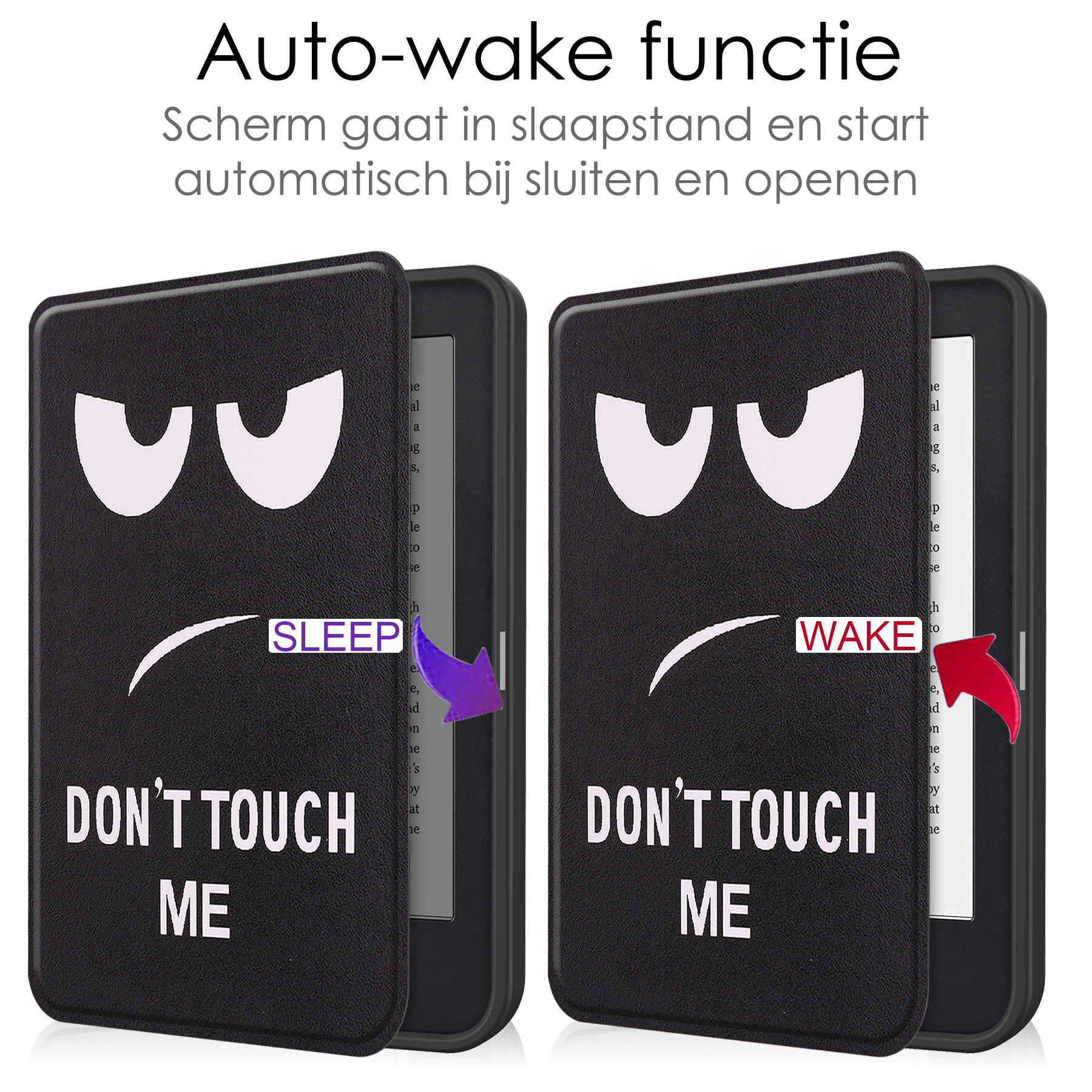 NoXx Hoes Geschikt voor Kobo Clara 2E Hoesje Bookcase Cover Book Case Hoes Sleepcover Met Screenprotector - Don't Touch Me