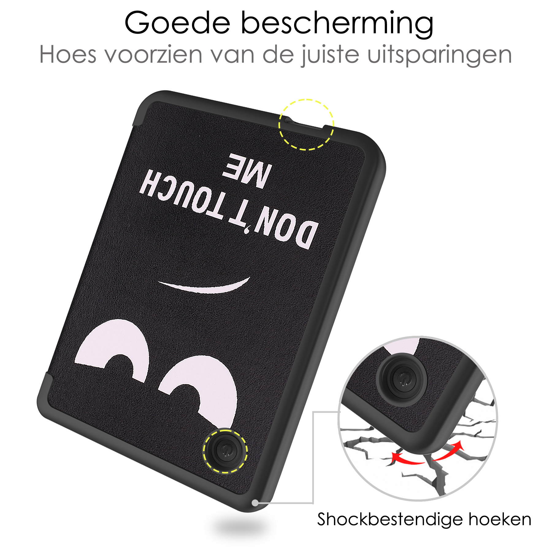 NoXx Hoes Geschikt voor Kobo Clara 2E Hoesje Bookcase Cover Book Case Hoes Sleepcover Met Screenprotector - Don't Touch Me