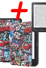 BASEY. Hoes Geschikt voor Kobo Clara 2E Hoesje Bookcase Cover Hoes Met Screenprotector - Hoesje Geschikt voor Kobo Clara 2E Hoes Cover Case - Graffity