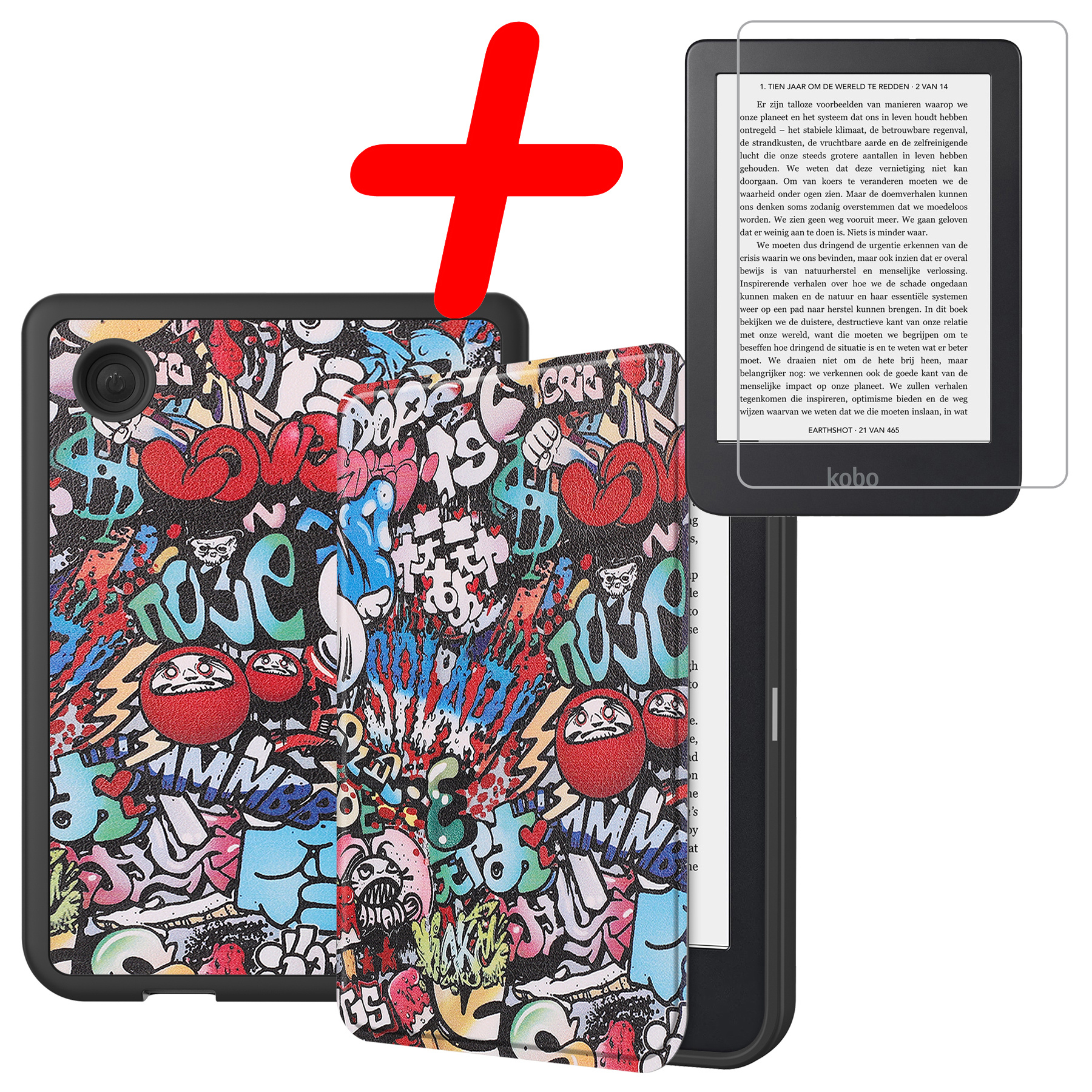 BASEY. Hoes Geschikt voor Kobo Clara 2E Hoesje Bookcase Cover Hoes Met Screenprotector - Hoesje Geschikt voor Kobo Clara 2E Hoes Cover Case - Graffity