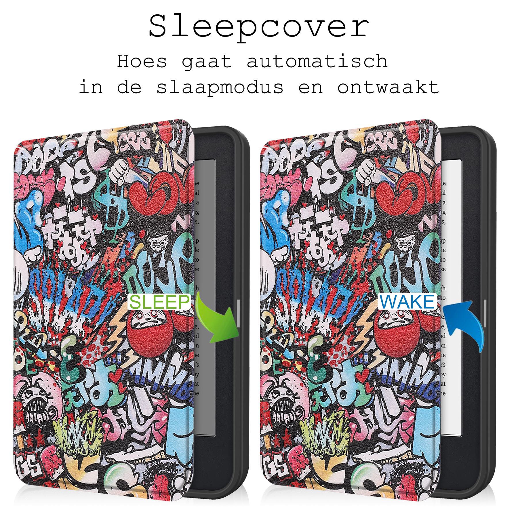 BASEY. Hoes Geschikt voor Kobo Clara 2E Hoesje Bookcase Cover Hoes Met Screenprotector - Hoesje Geschikt voor Kobo Clara 2E Hoes Cover Case - Graffity