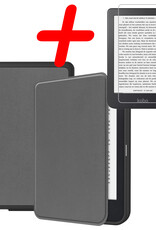 BASEY. Hoes Geschikt voor Kobo Clara 2E Hoesje Bookcase Cover Hoes Met Screenprotector - Hoesje Geschikt voor Kobo Clara 2E Hoes Cover Case - Grijs