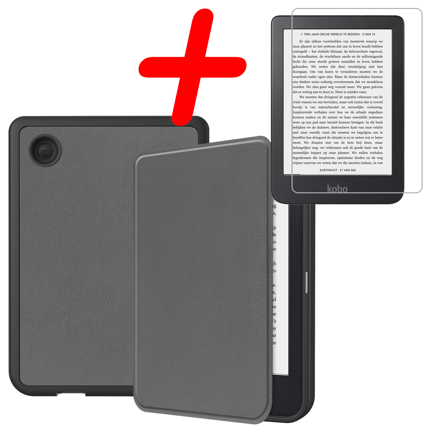 BASEY. Hoes Geschikt voor Kobo Clara 2E Hoesje Bookcase Cover Hoes Met Screenprotector - Hoesje Geschikt voor Kobo Clara 2E Hoes Cover Case - Grijs