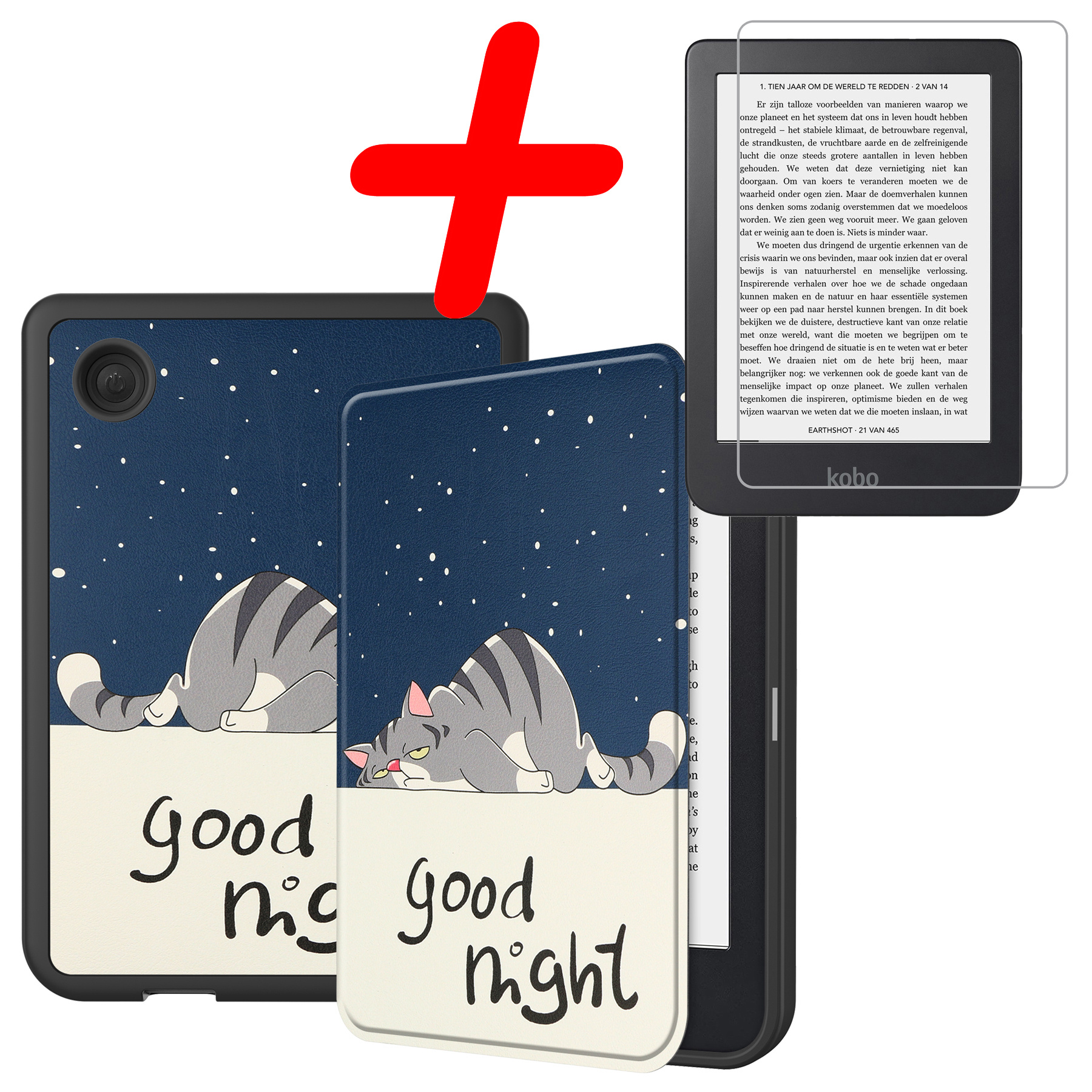 BASEY. Hoes Geschikt voor Kobo Clara 2E Hoesje Bookcase Cover Hoes Met Screenprotector - Hoesje Geschikt voor Kobo Clara 2E Hoes Cover Case - Kat