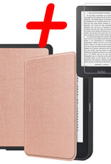 BASEY. Hoes Geschikt voor Kobo Clara 2E Hoesje Bookcase Cover Hoes Met Screenprotector - Hoesje Geschikt voor Kobo Clara 2E Hoes Cover Case - Rosé Goud