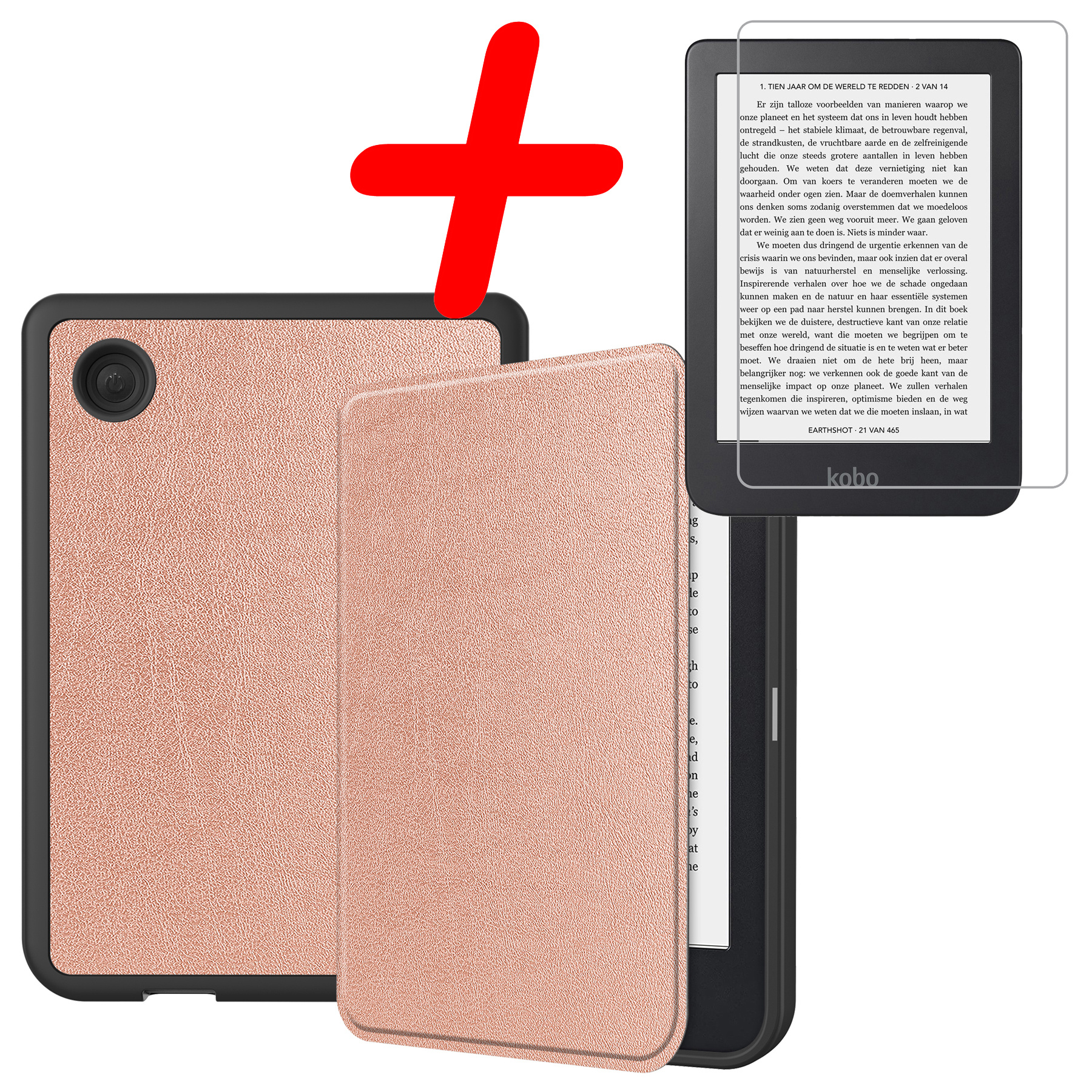 BASEY. Hoes Geschikt voor Kobo Clara 2E Hoesje Bookcase Cover Hoes Met Screenprotector - Hoesje Geschikt voor Kobo Clara 2E Hoes Cover Case - Rosé Goud